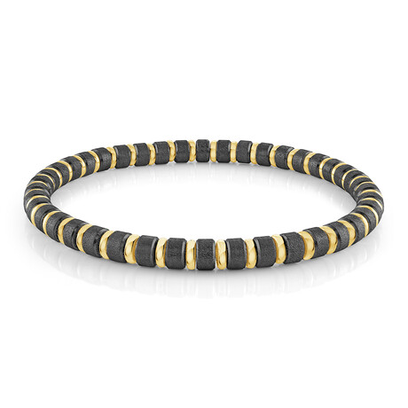 8" Gold Plated & Black Plated Polished Beaded Bracelet // Gold + Black