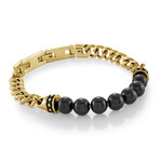 Gold Plated Stainless Steel Agate Bracelet // Gold + Black (M)