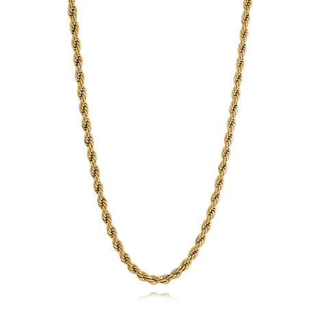 Gold Plated Stainless Steel 5mm Polished Rope Chain // Gold (24")