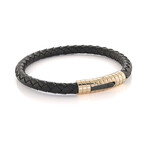 8.25" Gold Plated Stainless Steel Clasp Leather Bracelet // Gold + Black