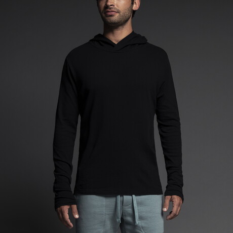 Easy Mesh Long Sleeve Hooded Shirt // Black (S)