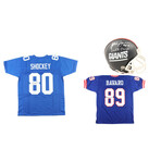 Mark Bavaro Signed Giants Jersey, Mark Bavaro Signed Giants Throwback Mini Helmet & Jeremy Shockey Signed Giants Jersey