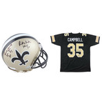 Earl Campbell Signed Saints Jersey & Earl Campbell & Rickey Jackson Signed Saints Mini Helmet