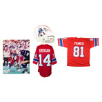 Steve Grogan Signed Patriots Jersey, Steve Grogan Signed Patriots Throwback Mini Helmet , Steve Grogan Signed Patriots 8x10 Photo, & Russ Francis Signed Jersey