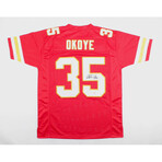 Christian Okoye Signed Chiefs Jersey, Christian Okoye Signed Chiefs Mini Helmet, & Tony Richardson Signed Chiefs Jersey