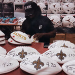 Ricky Williams Signed Saints Jersey, Ricky Williams Signed Saints 11x14 Photo, Ricky Williams Signed Saints Lunar Eclipse Alternate Speed Mini Helmet, & Ricky Williams Signed Saints Logo Football