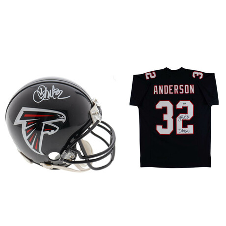 Jamal Anderson Signed Jersey & Jamal Anderson Signed Falcons Mini Helmet