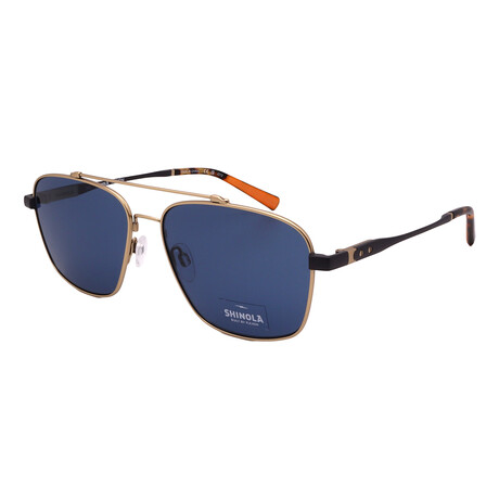 Shinola // Men´s Pilot Sunglasses // Satin Gold Gunmetal + Blue Lenses