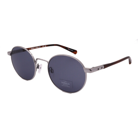 Shinola // Men´s Round Sunglasses // Silver Brown + Blue Lenses