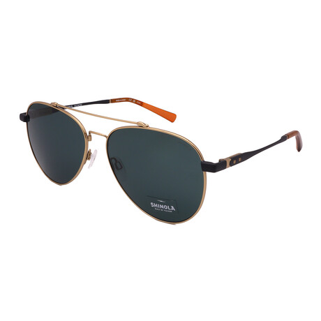 Shinola // Men´s Aviator Sunglasses // Satin Gold Black + Green Lenses