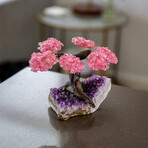 Small Genuine Rose Quartz Clustered Gemstone Tree on Amethyst Matrix (The Love Tree)