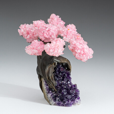 Large Genuine Rose Quartz Clustered Gemstone Tree on Amethyst Matrix (The Love Tree)