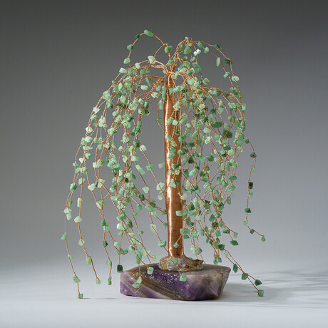 Genuine Green Aventurine Gemstone Willow Tree on Flourite Base (12”)