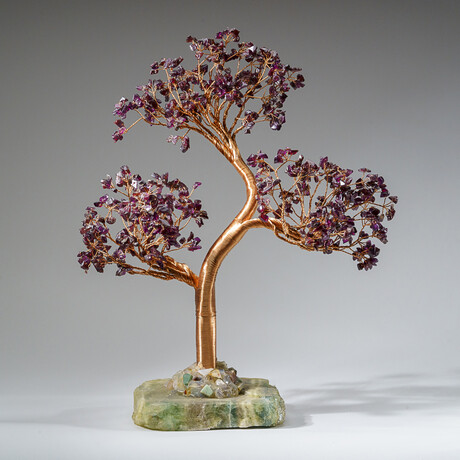 Genuine Garnet Bonsai Gemstone Tree on Flourite Base // 12”