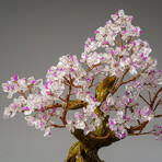 Genuine Clear Quartz with Rose Quartz Beads Bonsai Gemstone Tree in Round Basket Ceramic Pot 9”