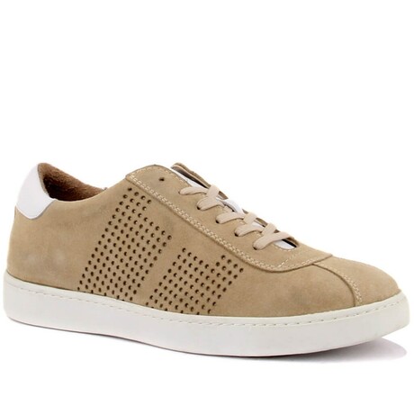 Men's Suede Perforated Stripes Sneakers // Beige (Euro: 40)