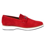 Welkar // Velvet Buckle Slip-On Loafers Shoes // Red (US: 9.5)