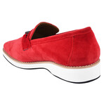 Welkar // Velvet Buckle Slip-On Loafers Shoes // Red (US: 10.5)