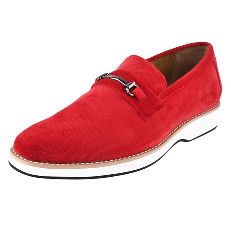 Welkar // Velvet Buckle Loafers // Red (US: 9.5)