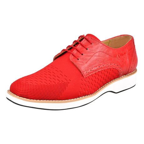 Gutta  // Mens Leather And Textile Lizard Print Casual Dress Shoes // Red (US: 6)