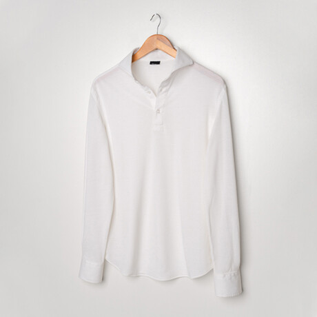 Feather Soft Piqué Full Sleeve Polo Shirt // White (XS)