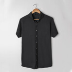 Feather Soft Piqué Button Front Shirt // Black (XS)