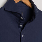 Feather Soft Piqué Full Sleeve Polo Shirt // Midnight Blue (XS)