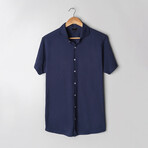 Feather Soft Piqué Button Front Shirt // Midnight Blue (XS)