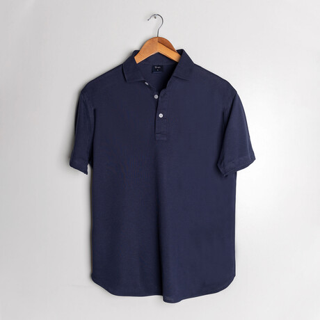 Feather Soft Piqué Half Sleeve Polo Shirt // Midnight Blue (XS)