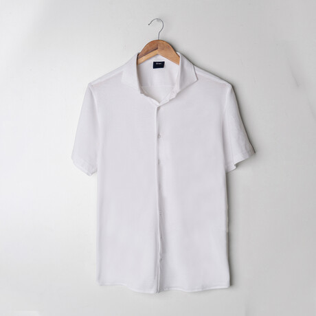 Feather Soft Piqué Button Front Shirt // White (XS)