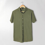 Feather Soft Piqué Button Front Shirt // Military Green (XS)