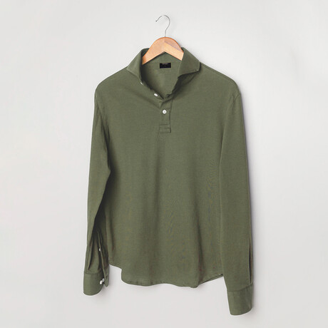 Feather Soft Piqué Full Sleeve Polo Shirt // Military Green (XS)