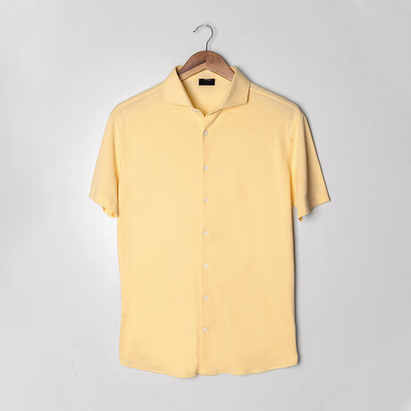 Feather Soft Piqué Button Front Shirt // Yellow (XS)