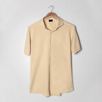 Feather Soft Piqué Button Front Shirt // Tan (XS)