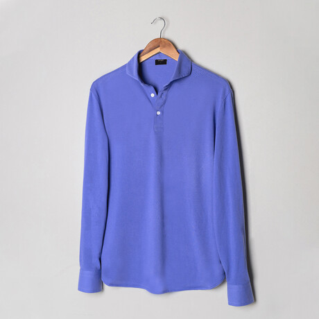 Feather Soft Piqué Full Sleeve Polo Shirt // Mid Blue (XS)