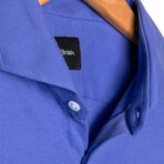 Feather Soft Piqué Button Front Shirt // Mid Blue (XS)