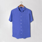 Feather Soft Piqué Button Front Shirt // Mid Blue (XS)