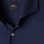 Feather Soft Piqué Button Front Shirt // Midnight Blue (XS)