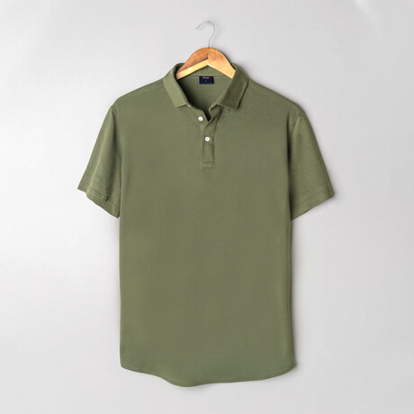 Feather Soft Piqué Half Sleeve Polo Shirt // Military Green (S)