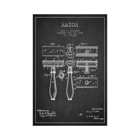 Razor Charcoal Patent Blueprint Print on Acrylic Glass by Aged Pixel (16"H x 24"W x 0.25"D)