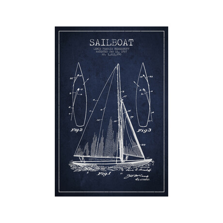 Sailboat Navy Blue Patent Blueprint Print on Acrylic Glass by Aged Pixel (16"H x 24"W x 0.25"D)