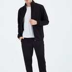 Men's Zippered Hidden Pocket Detail Sweatshirt + Jogger Tracksuit Set // Black (S)