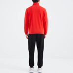 Men's Zippered Hidden Pocket Detail Sweatshirt + Jogger Tracksuit Set // Orange + Black (S)