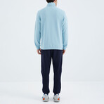 Men's Zippered Hidden Pocket Detail Sweatshirt + Jogger Tracksuit Set // Light Blue + Indigo (S)