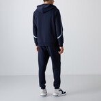 Men's Zippered Hooded Printed Sweatshirt + Jogger Tracksuit Set // Indigo (S)