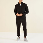 Men's Zippered Sweatshirt + Jogger Tracksuit Set // Black (S)