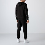 Men's Zippered Hooded Printed Sweatshirt + Jogger Tracksuit Set // Black (S)