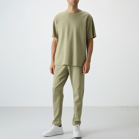 Men's Crewneck Oversize Shirt + Jogger Tracksuit Set // Light Green (S)