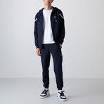 Men's Zippered Hooded Printed Sweatshirt + Jogger Tracksuit Set // Indigo (S)