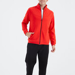 Men's Zippered Hidden Pocket Detail Sweatshirt + Jogger Tracksuit Set // Orange + Black (S)